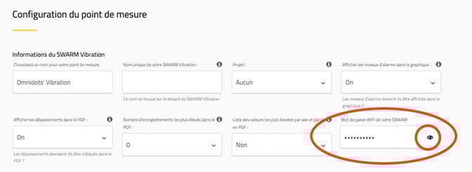 Chaque SWARM possède un mot de passe WiFi unique, visible lors de la connexion à un point de mesure.