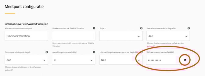 Elke SWARM heeft een uniek WiFi-wachtwoord, zichtbaar bij verbinding met een meetpunt.
