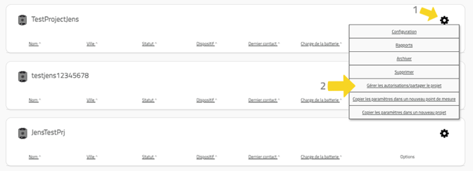 Honeycomb partage de données : gérer les autorisations/partager le projet
