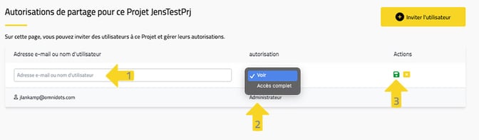 Honeycomb partage de données : inviter un utilisateur avec le mode Lecture seule ou Accès complet