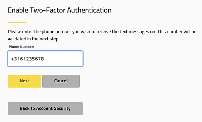 TFA Choice 2: Text Message