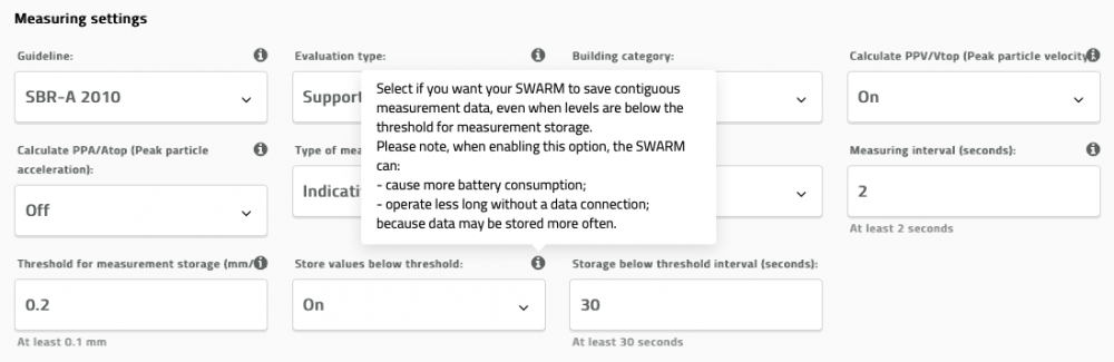 Omnidots Honeycomb screenshot Threshold for measurement storage