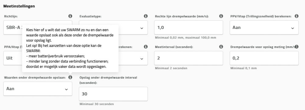 Omnidots Honeycomb screenshot Drempelwaarde voor opslag van metingen