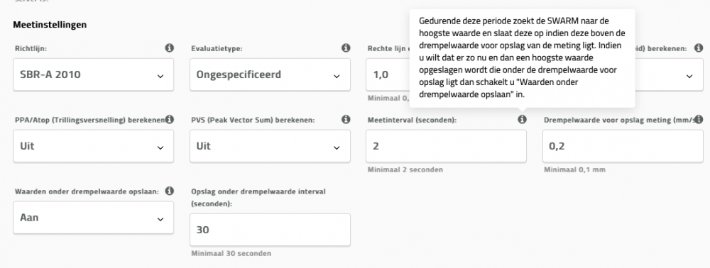 Omnidots Honeycomb screenshot Drempelwaarde voor opslag van metingen