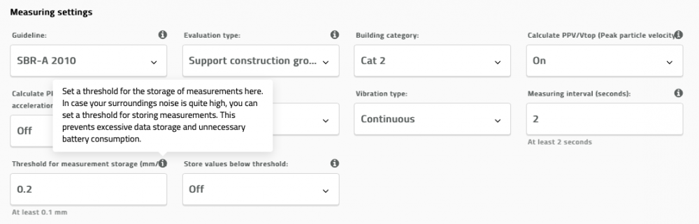 Omnidots Honeycomb screenshot Threshold for measurement storage