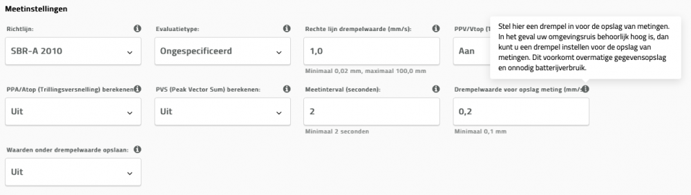 Omnidots Honeycomb screenshot Drempelwaarde voor opslag van metingen